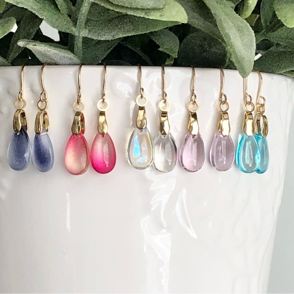 New Handmade Water Droplet Dangle Drop Teardrop Earrings Clear Glass Shine pearl - Picture 8 of 8